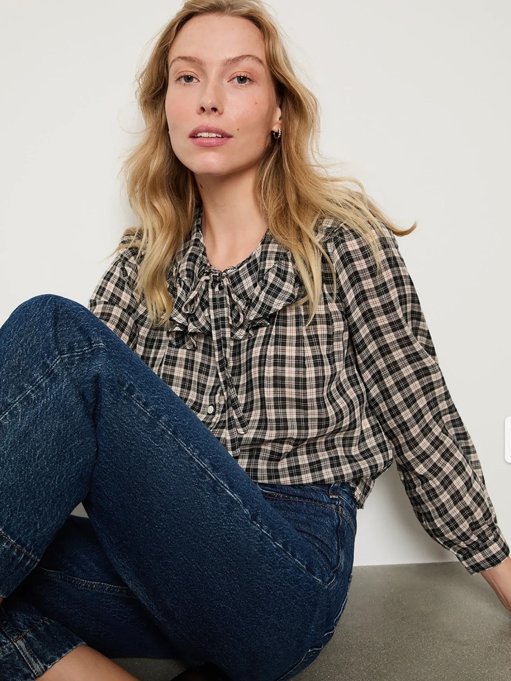 DÔEN Joelle Top in Navy Country Plaid